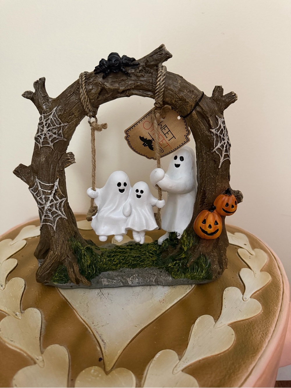 Sweet Street Halloween Resin Tree Swing with Cobwebs & Ghost Pushing Baby Ghosts